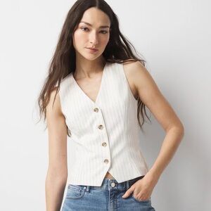 NWT White House‎ Black Market Sleeveless Pinstripe Vest White Black 14 Workwear
